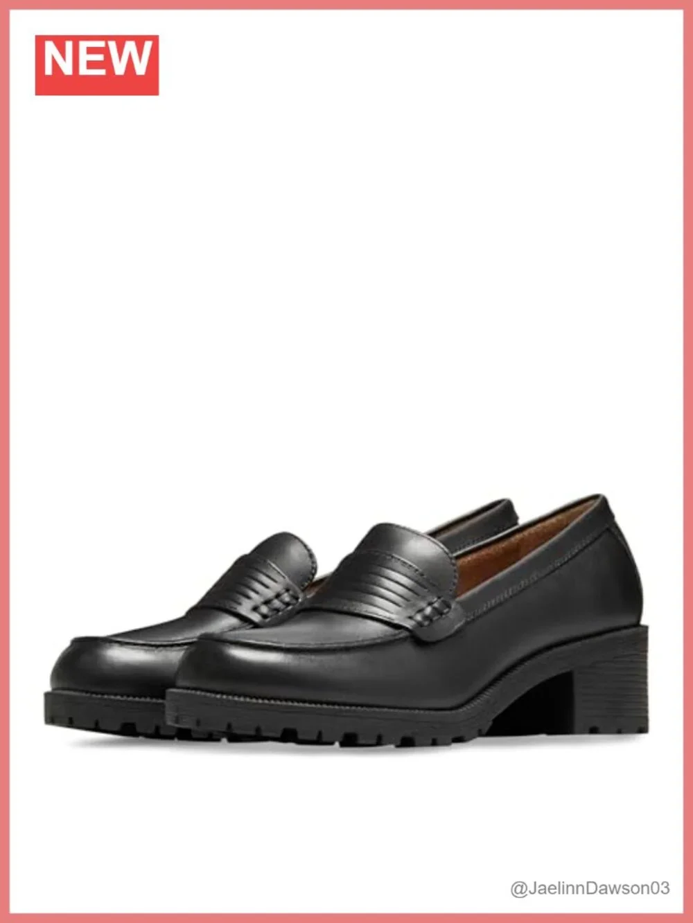 Women's Leather Penny Loafer Block Heel Slip-On Classic Comfy